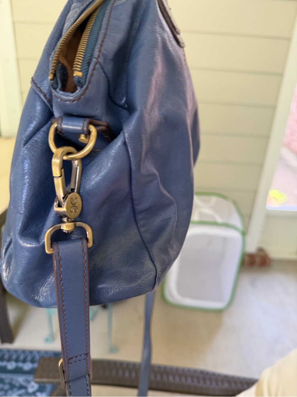 Vintage Hobo Sheila Satchel with Matching Wallet in Polished Dusty Blue - Picture 5 of 11